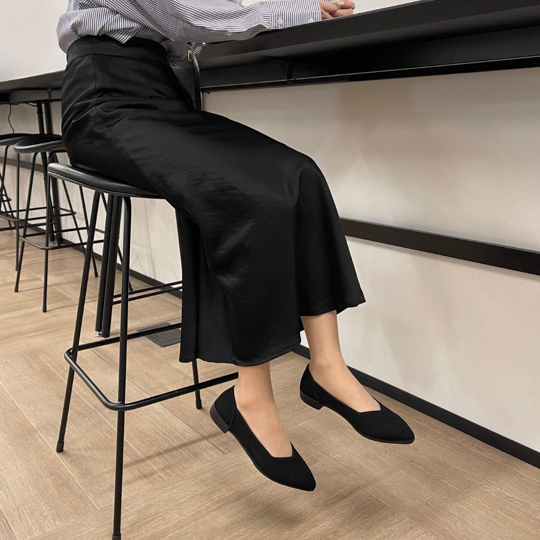 19.5～27.0cm】リブ編み ポインテッドトゥ 1.5cmヒール ニットパンプス