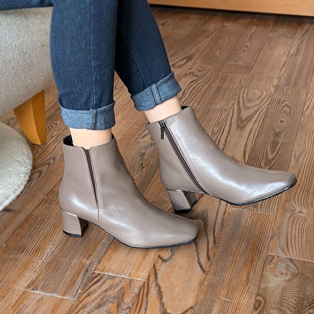 本革】スムース/スウェード コンビネーション 5cmヒール ショート