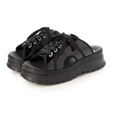 BOUQET オープントゥ レースアップ 厚底 サンダル