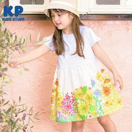 花パネルプリントのドッキング半袖ワンピース(100～130) | ケーピー(KP 