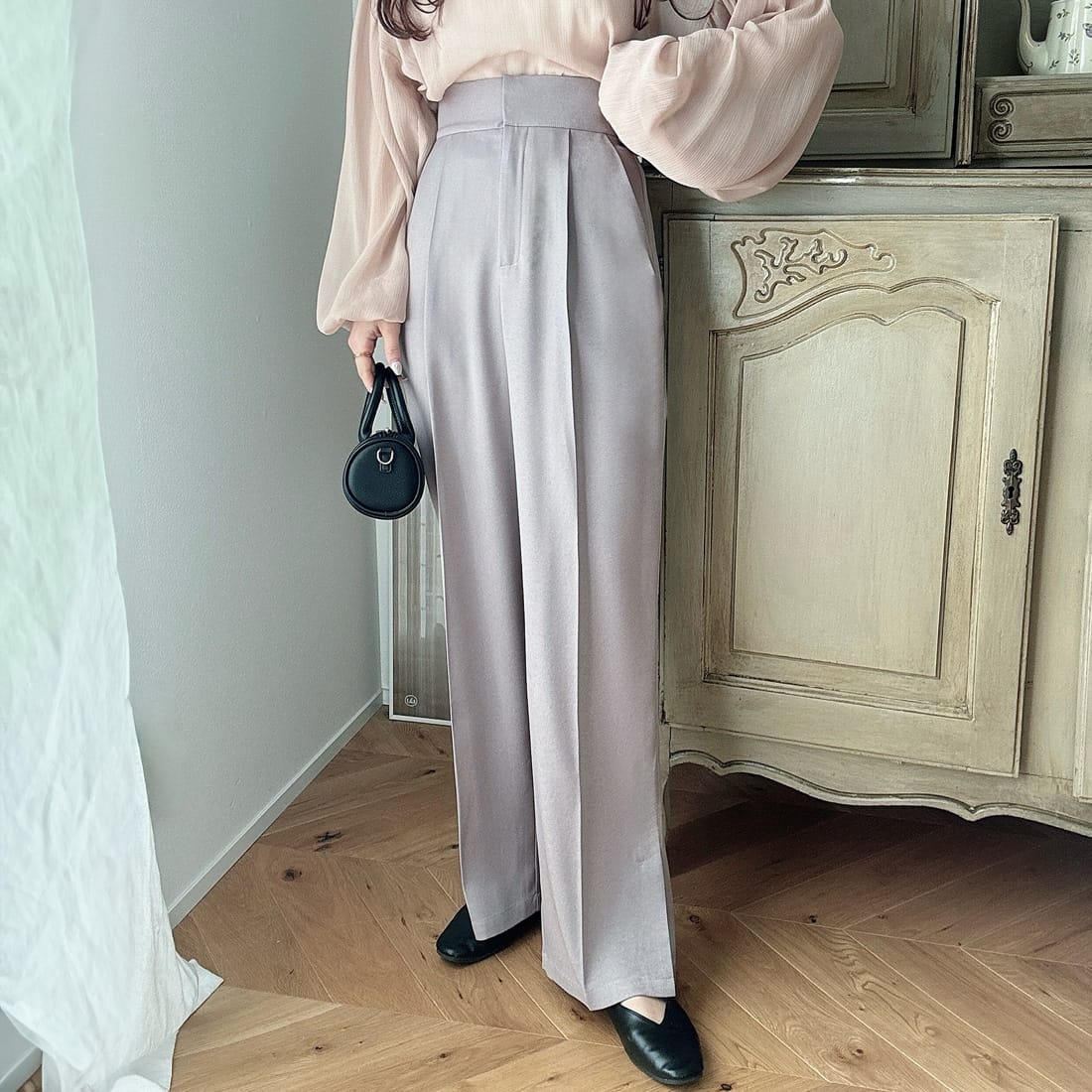 エムズグレイシーパール付き　ロングワイドパンツ　ピンク パンツ レディース ワイドパンツ ロング フレアパンツ センター