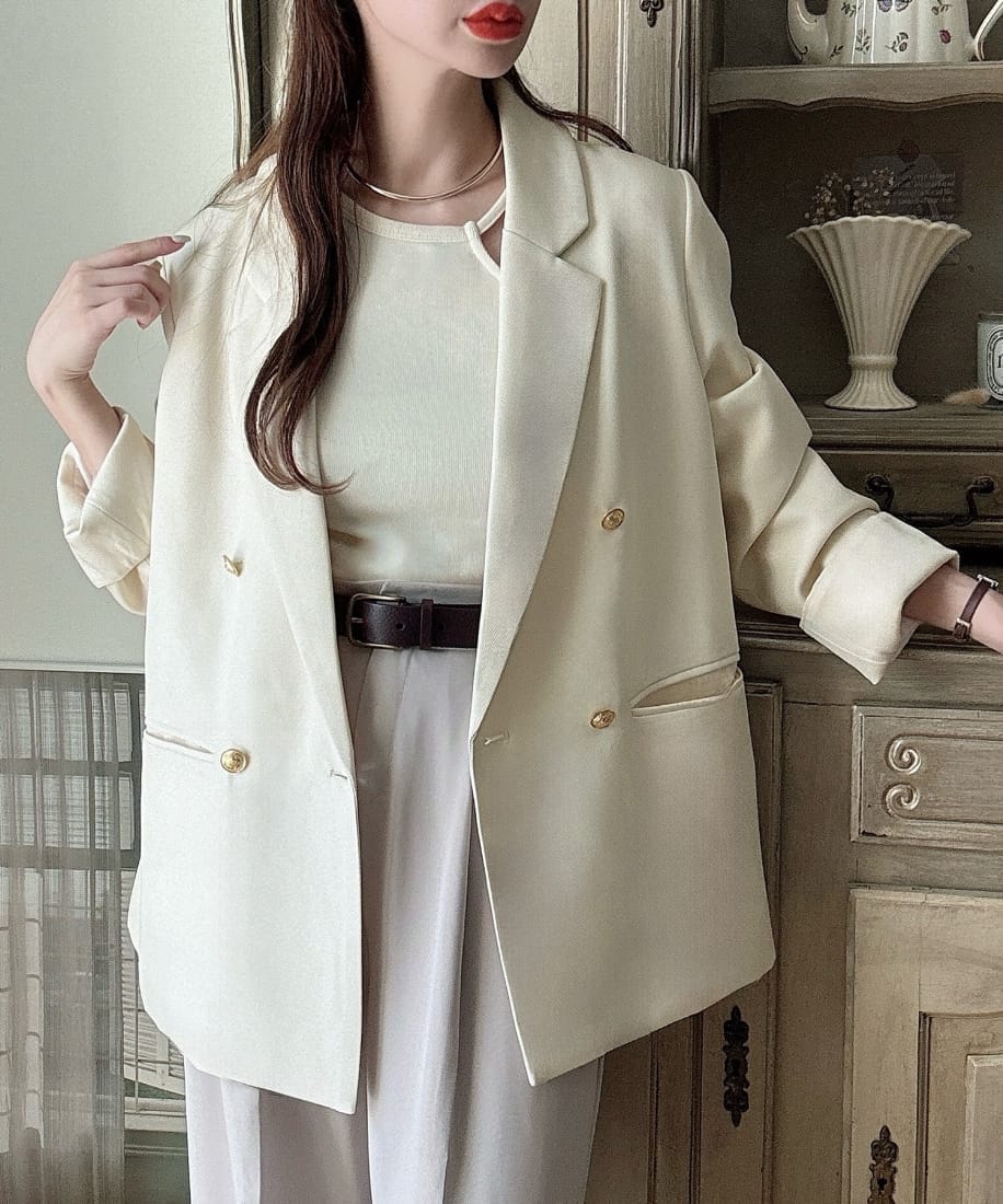 美品 ebure エブール ドライツイード ダブルジャケット アイボリーsz38 美品 ebure エブール ドライツイード ダブルジャケット アイボリーsz38