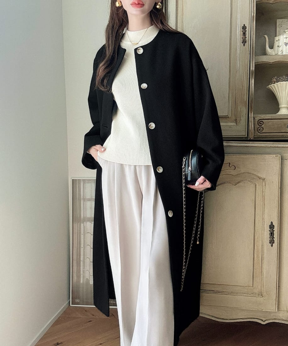 Meiru ノーカラーロングコート JUNOAH｜Meiru ノーカラーロングコート | Rakuten Fashion(楽天