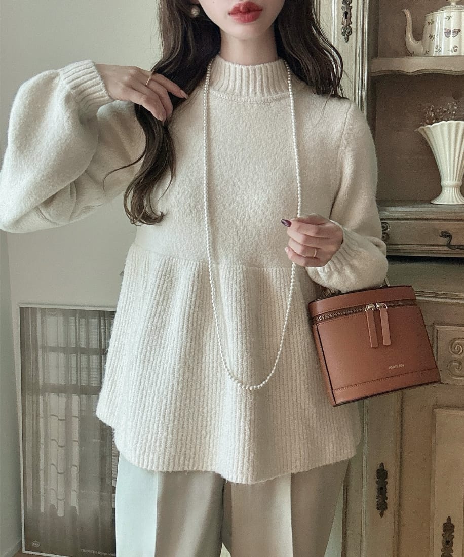 美品 レリアン アンゴラ混 ハイネックウールワンピース グレー 9号