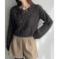 Meiru　リボンキーネックフェザーニット