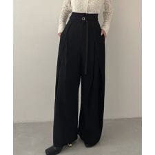 Meiru　細ベルトハイウエストタックワイドパンツ