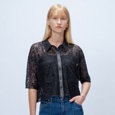 クロエンス(cloenc)の【手洗い可】ハーフスリーブレースポロトップス