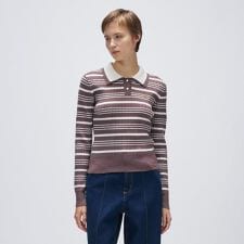 【マシンウォッシュ】マルチボーダーポロニットプルオーバー