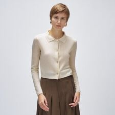 【手洗い可】シルクカシミヤ混ポロニットカーディガン