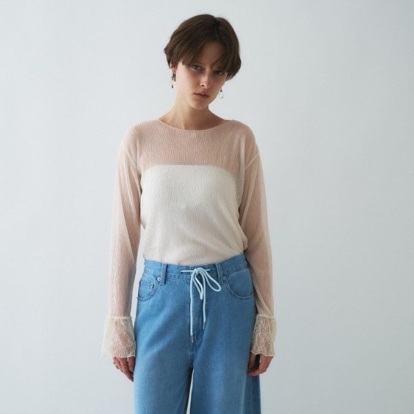 【オケージョン／手洗い可】レースシアーワッシャ―シカットソー