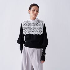 【2way／手洗い可】2wayレースパフスリーブニット