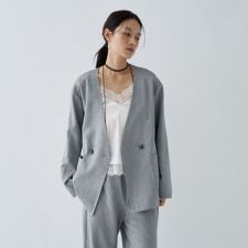 【セットアップ／接触冷感／マシンウォッシュ】リネンライクノーカラージャケット