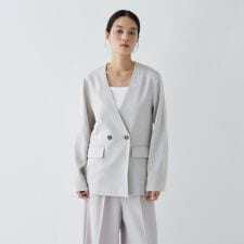 【セットアップ／接触冷感／マシンウォッシュ】リネンライクノーカラージャケット