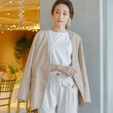 ノーラペルジャケット レディース 長袖 ノーカラージャケット