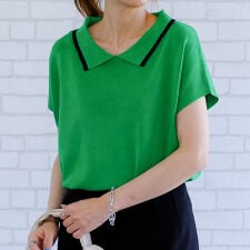 配色ライン襟付きサマーニット レディース 春 夏 半袖
