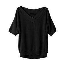 サラッと着られる サマーニットトップス Vネック Ｔシャツ 半袖 5分袖 五分袖 チュニック丈
