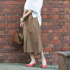 ガウチョパンツ スカンツ タック 無地 ウエストゴム レディース ゆったり パンツ 春夏