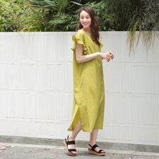 フリル袖ロングワンピース レディース 春 夏 ロング丈