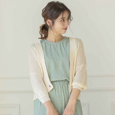 サマーニットカーディガン 春 夏 七分袖 八分袖 ショート丈|
