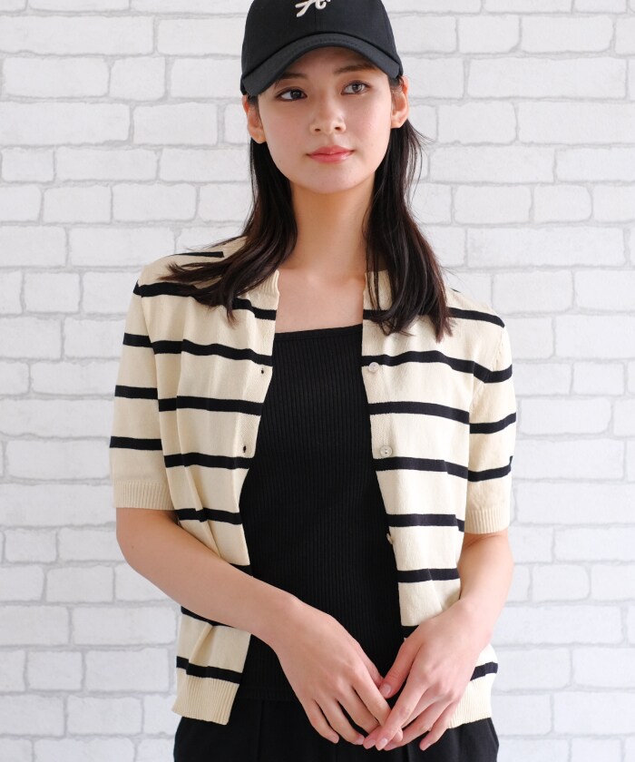 CABAN 半袖カーディガン S アクアブルー コットンカシミヤ クルーネックカーディガン （カーディガン