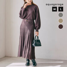 ベルト付きニットセットアップ レディース 秋 冬 長袖 3点セット