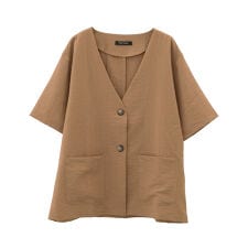 ノーカラー半袖ジャケット