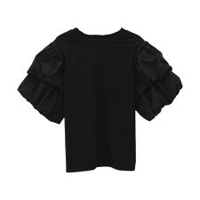 ダブルフリル袖異素材カットソー