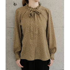 ドット柄フリルリボンブラウス