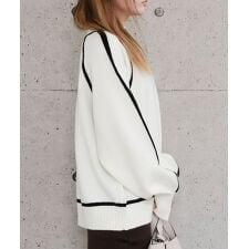 カシミアタッチ配色ニットトップス