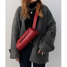 ワイドスリーブノーカラーニットジャケット