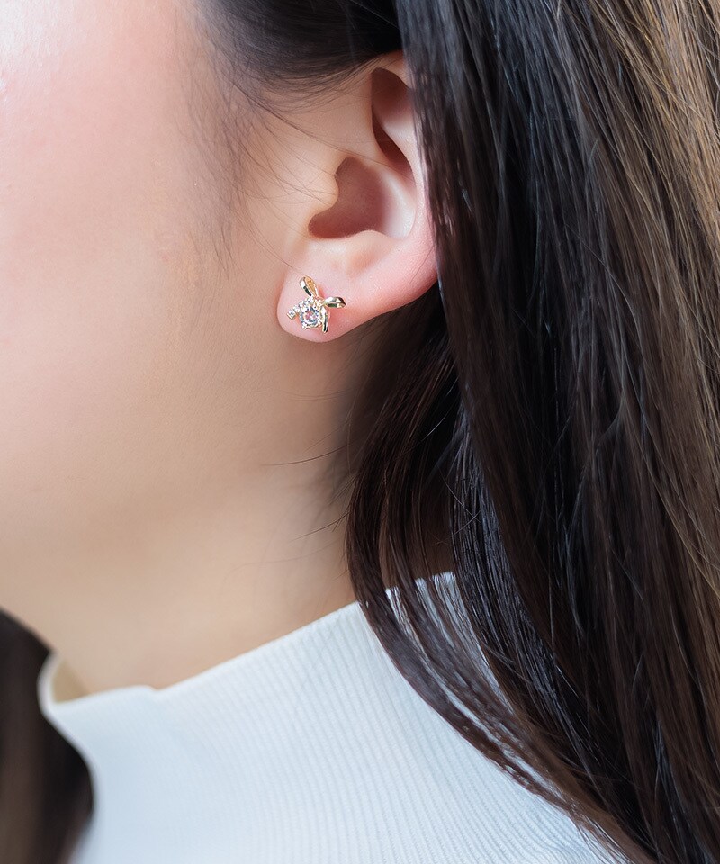 4℃10KYGピアス/2way/キュービックジルコニア/ゆらゆら可愛い♡ キュービックジルコニア】ゆらゆらラインフラワー 秋っぽ