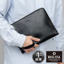 スプリットレザー L字ファスナー クラッチバッグ セカンドバッグ