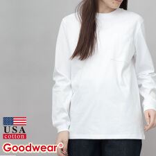 USAコットン 吸水速乾・接触冷感 袖リブ ポケット付き ロングスリーブ Tシャツ