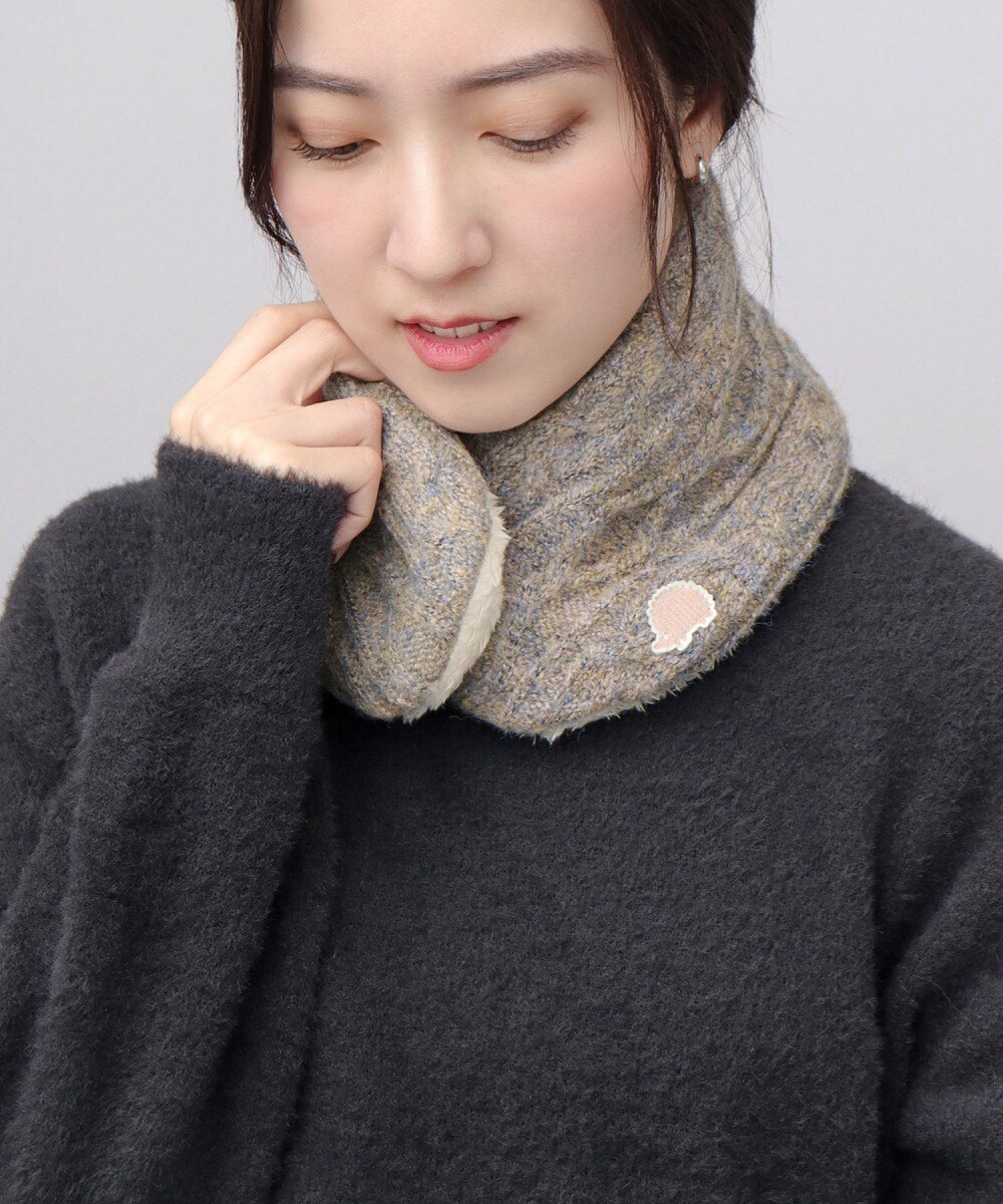 メランジ ケーブル編みニット コンパクト ネックウォーマー