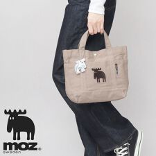 モズ(moz)のキャンバス ミニ ハンドトートバッグ エルク リフレクトチャーム付き