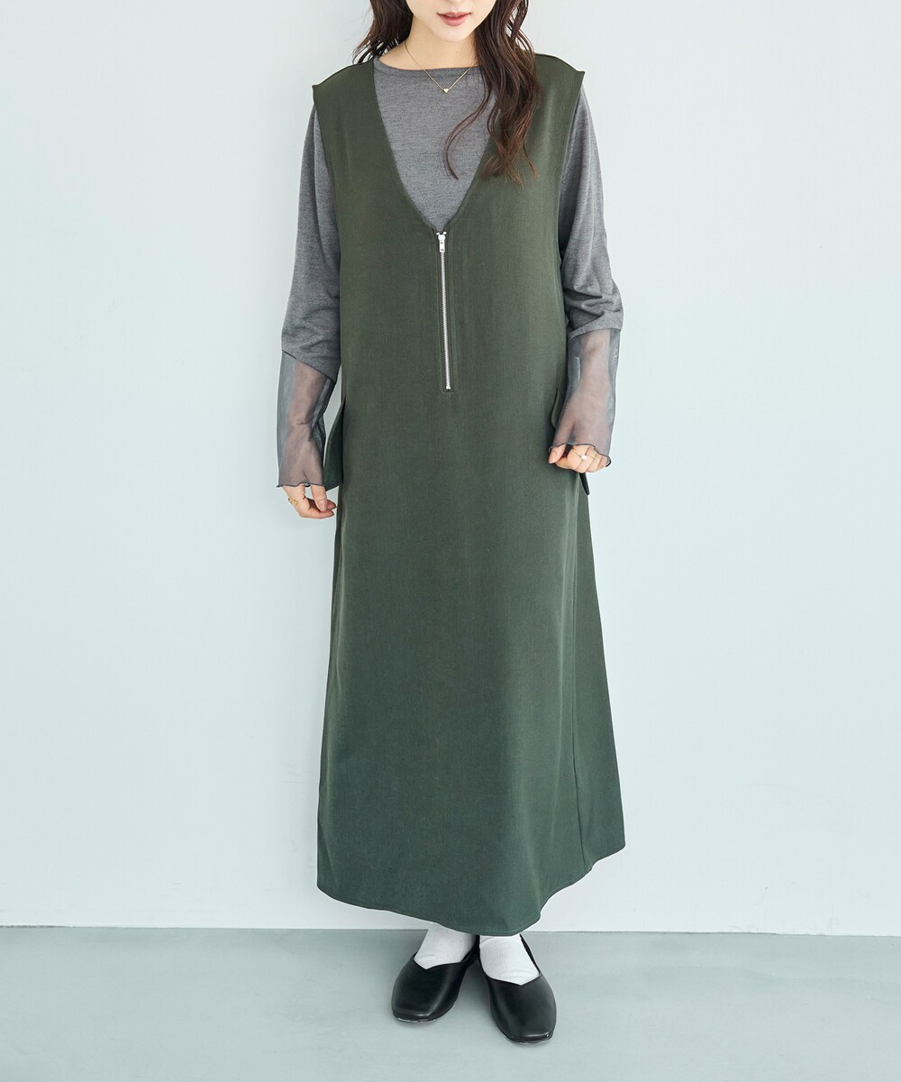 mil 低身長　Aライン ウエストタックワンピース XS mil (ミル)】Aライン ウエストタックワンピース【低身長・小柄