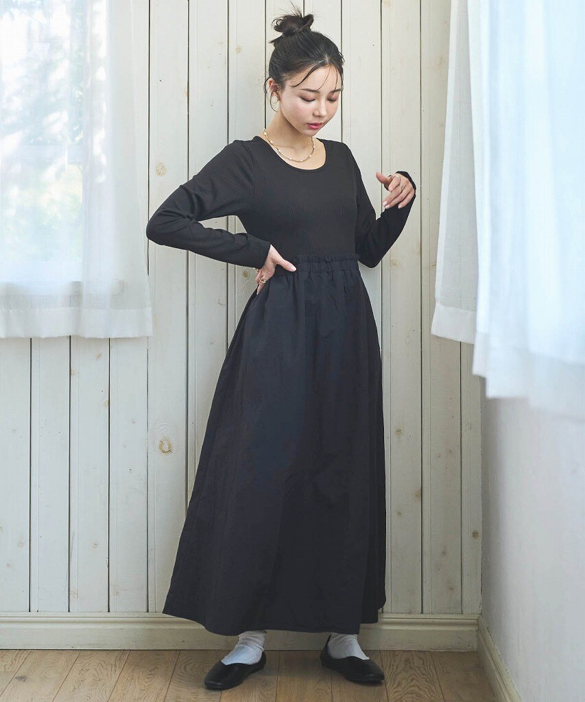 mil (ミル)】Aライン ウエストタックワンピース【低身長・小柄