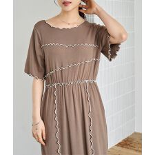 【mil (ミル)】配色メロウ デザインシーム リブワンピース