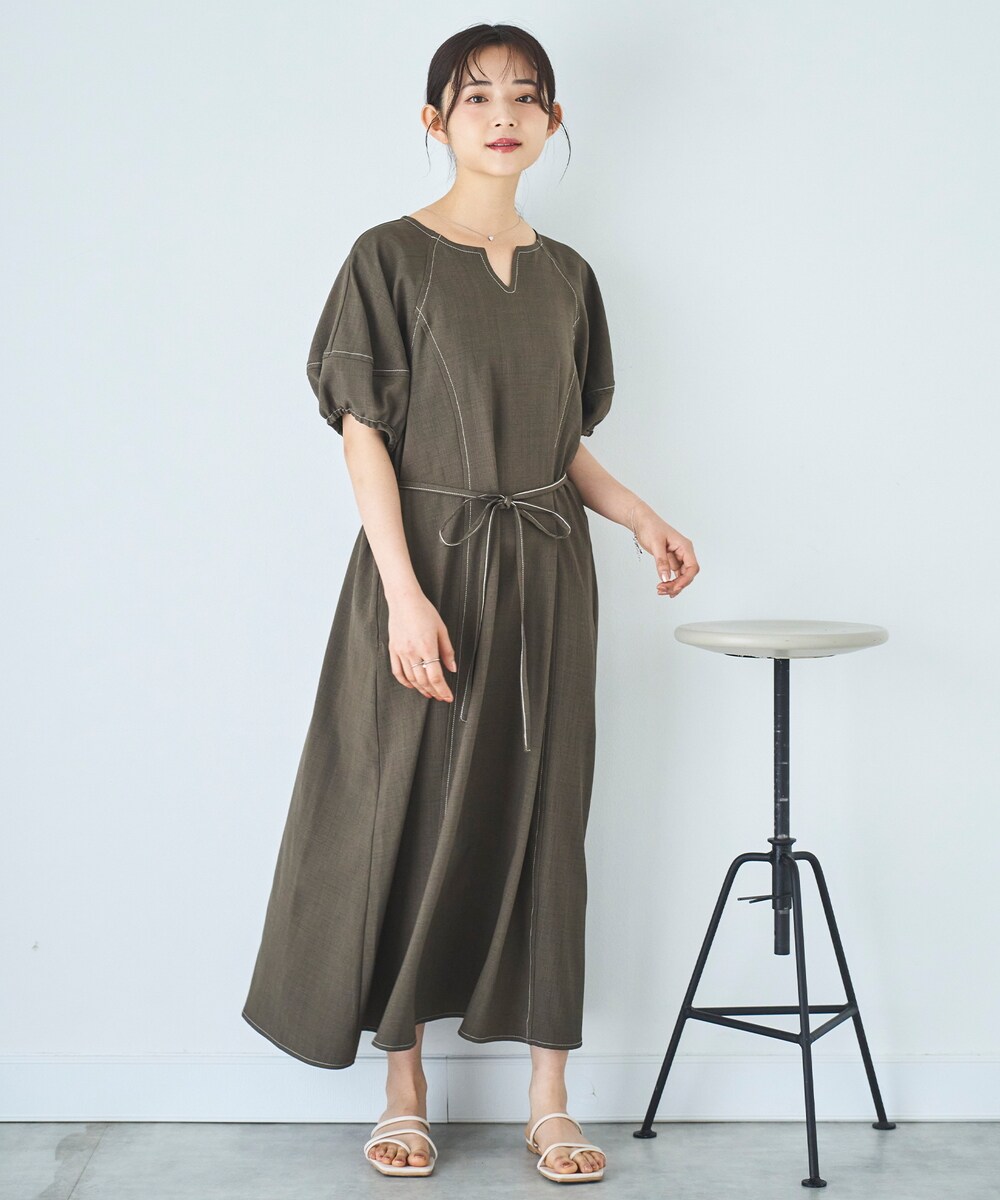 mil (ミル)】Aライン ウエストタックワンピース【低身長・小柄