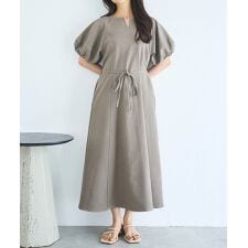 【mil (ミル)】ランタンスリーブ キーネックワンピース