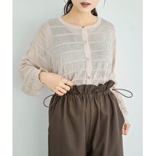 【mil (ミル)】 シャーリングニット クロップド カーディガン ニットカーデ