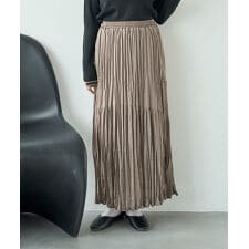 【mil (ミル)】ワッシャーサテン ランダムプリーツ ロングスカート