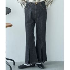 【mil (ミル)】デニム センタープリーツ フレアパンツ