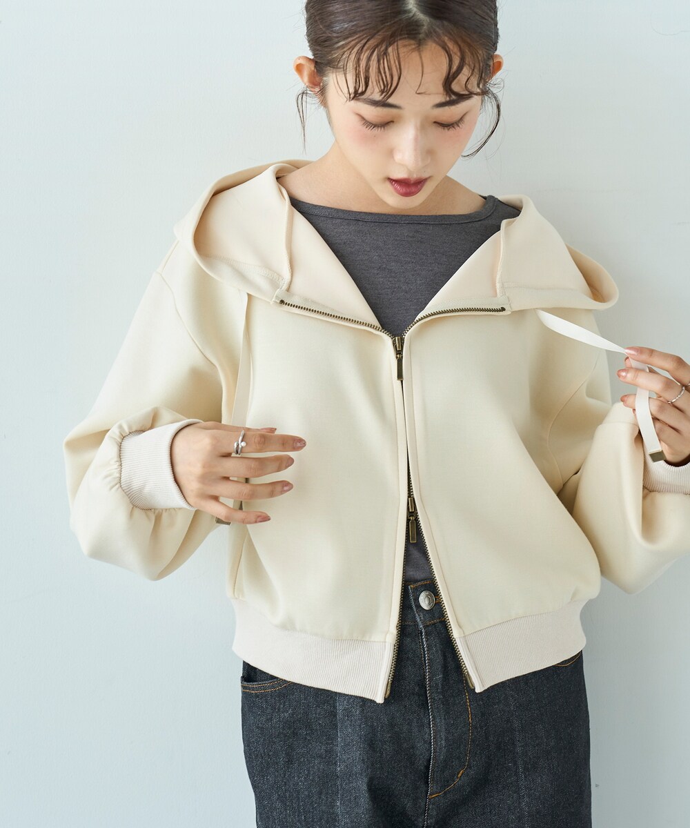 しろいくも様 mil (ミル)】クロップド ダブルジップパーカー スウェット ダンボール