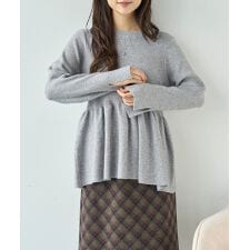 【mil (ミル)】袖スリット ペプラムリブニットプルオーバー