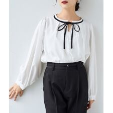 【mil (ミル)】配色リボン キーネックブラウス