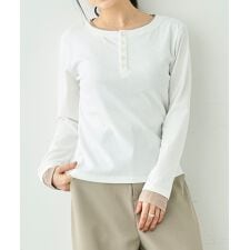 配色カラー レイヤード風 ヘンリーネック ロンT 【mil (ミル)】