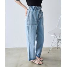 フリルウエスト ステッチワーク デニムパンツ / フロントステッチ 