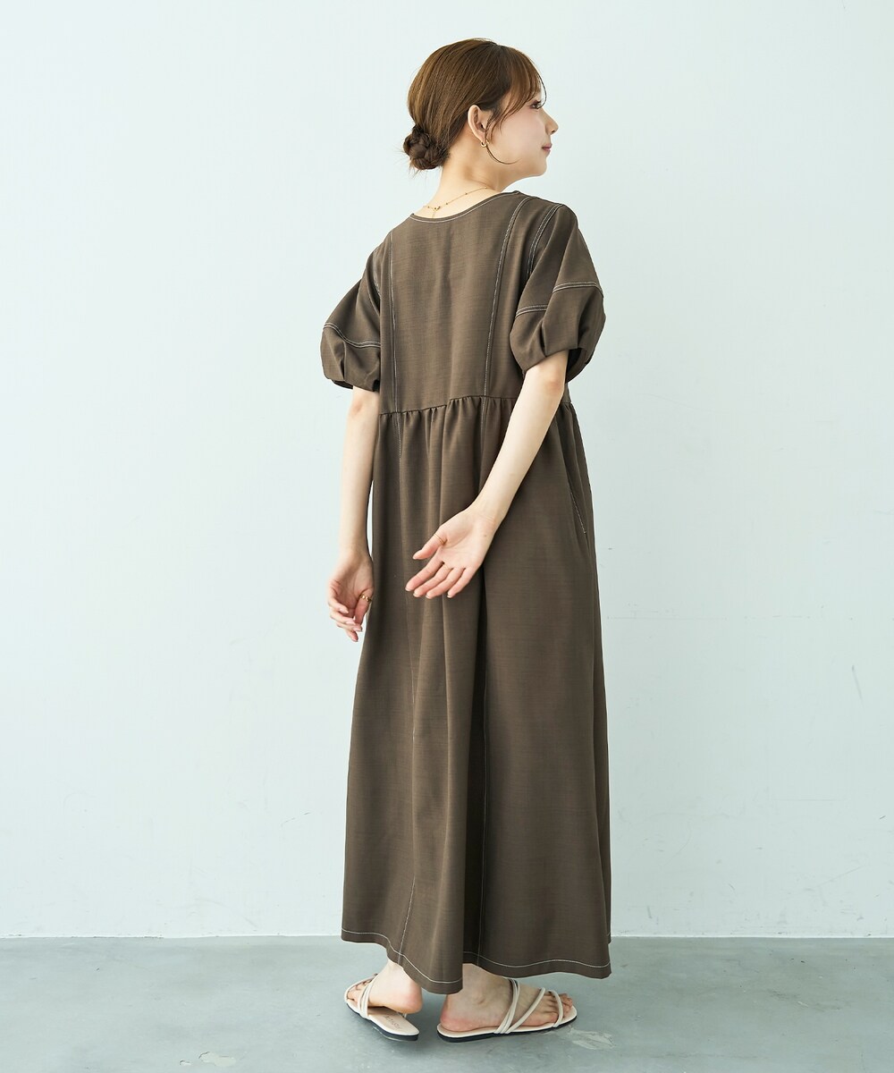 極美品♡ルネ♡リネンライクワンピース UVケア・イージーケア] リネンライク ランタンスリーブ ワンピース