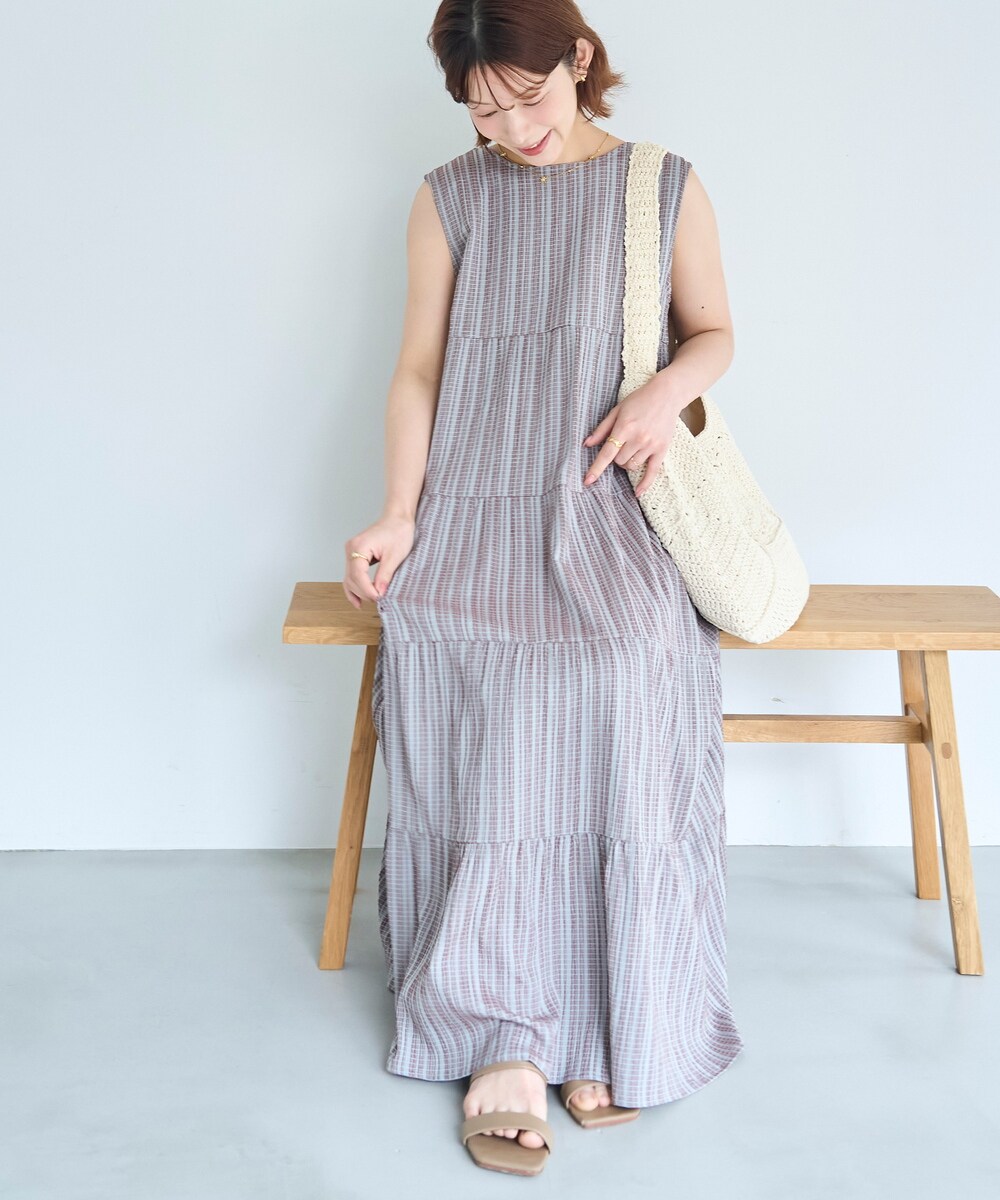値下げ【ほぼ未使用】AVENIRETOILE ノースリーブティアードワンピース ノースリーブ ティアード ワンピース / 前後 2way 【mil/ミル】 | ミル